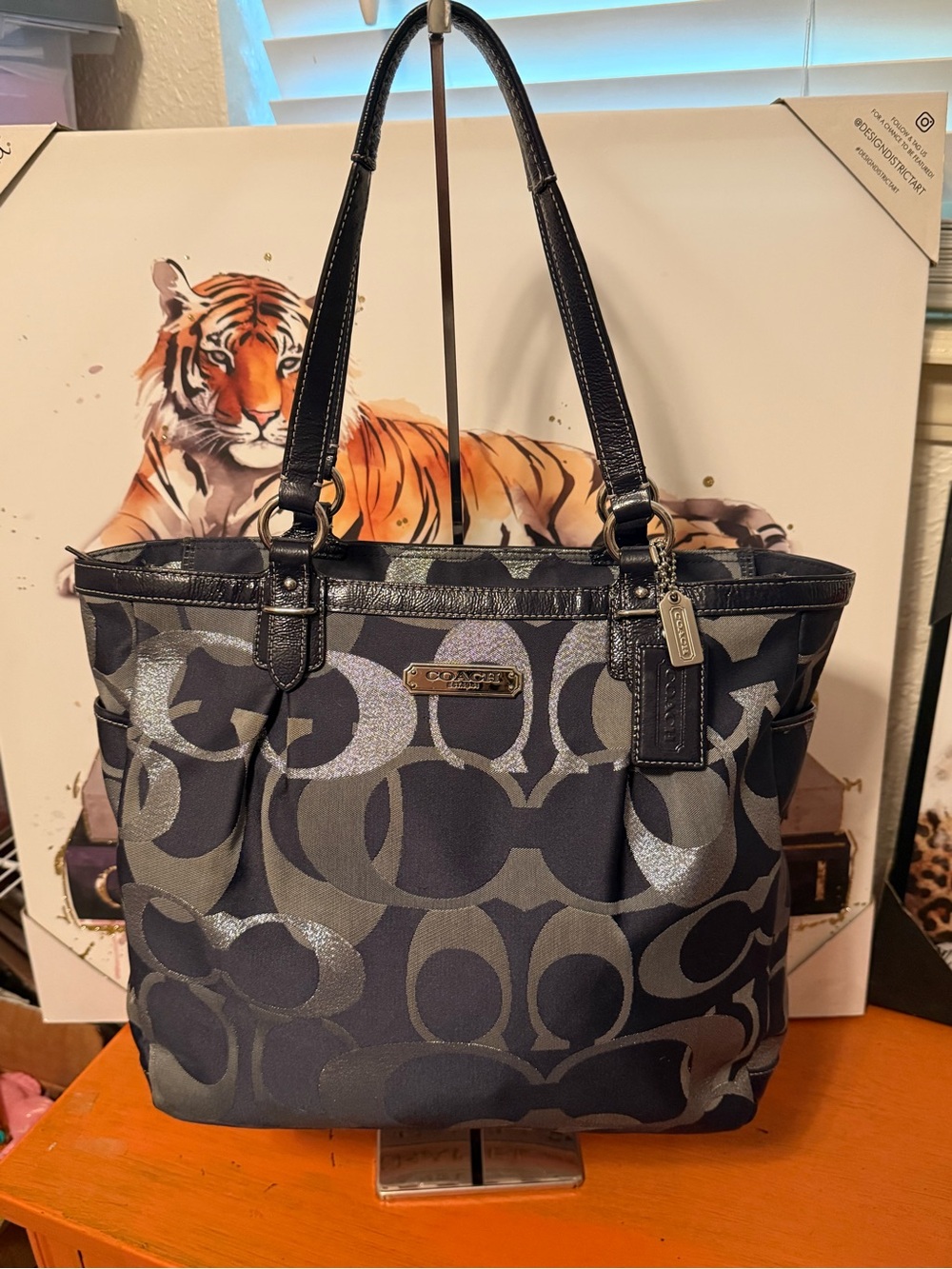 COACH Optic Signature C Metallic Tote EUC
